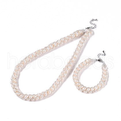 Mother's Day Jewellery Natural Cultured Freshwater Pearl Beads Necklaces & Bracelets Jewelry Sets SJEW-N039-01-1