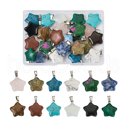 Yilisi 24Pcs 12 Styles Star Natural & Synthetic Gemstone Pendants G-YS0001-22-1
