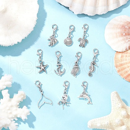 Ocean Animals Tibetan Style Alloy Pendants Decorations HJEW-JM03202-1