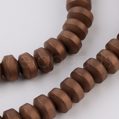 Frosted Rondelle Electroplate Non-magnetic Synthetic Hematite Beads Strands G-L436-02A-1