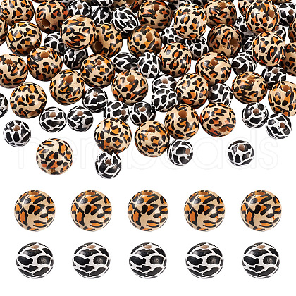 Biyun 100Pcs 2 Patterns Printed Natural Wooden Beads WOOD-BY0001-01-1