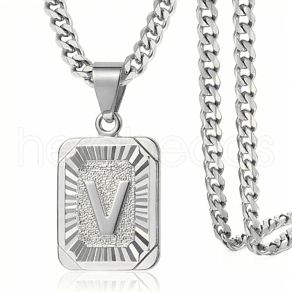 Rectangle with Letter Pattern 304 Stainless Steel Pendant Necklaces FS-WGFC766-43-1
