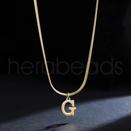 316 Surgical Stainless Steel Initial Pendant Flat Snake Chain Necklaces for Women WGC1053-07-1