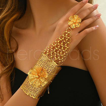 Luxurious Middle Eastern Bride Iron Ring Bracelets with Floral Design AG4131-1