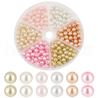  300Pcs 6 Colors Glass Pearl Beads HY-PH0001-13-1