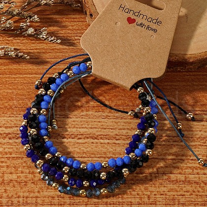 Handmade Summer Vacation Style Synthetic Quartz Braided Beaded Bracelet Sets for Women Girl LE3728-10-1