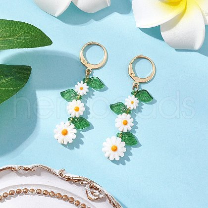 Flower Natural Freshwater Shell Leverback Earrings EJEW-JE06338-02-1