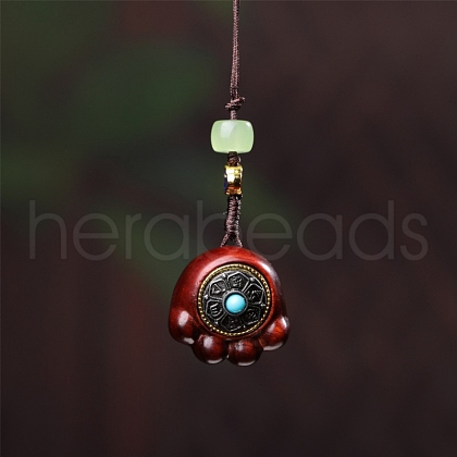 Sandalwood Cat Paw Print Pendant Decorations with Carved Inlaid Six-Character Mantra PW-WGCC698-01-1