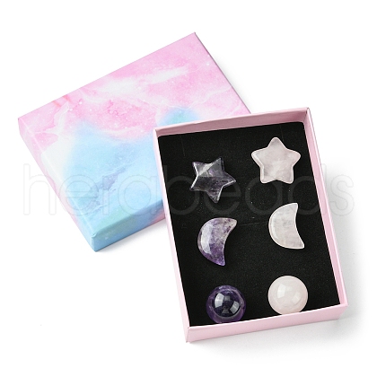 Natural Gemstone Healing Moon & Star & Round Ornaments AJEW-FS0001-12B-1