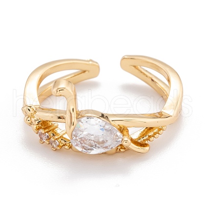 Brass Micro Pave Cubic Zirconia Cuff Rings RJEW-I077-22G-1