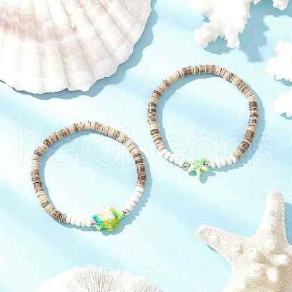 Sea Turtles and Starfish Coconut Beads Bracelets BJEW-JB11882-03-1