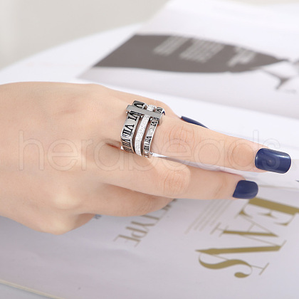 Roman Numerals 304 Stainless Steel & Crystal Rhinestone Finger Rings FS-WGD9A22-26-1