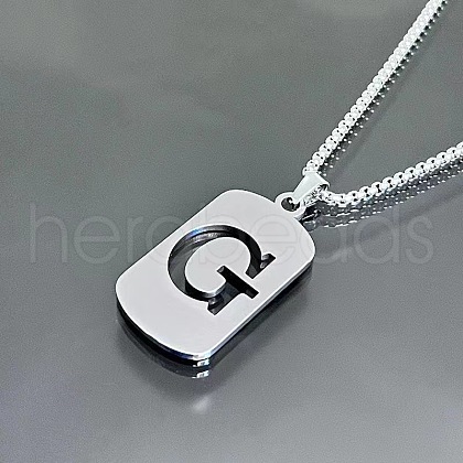 Rectangle with Laser Cut Letter 201 Stainless Steel Initial Pendant Necklaces WGA5E8C-07-1