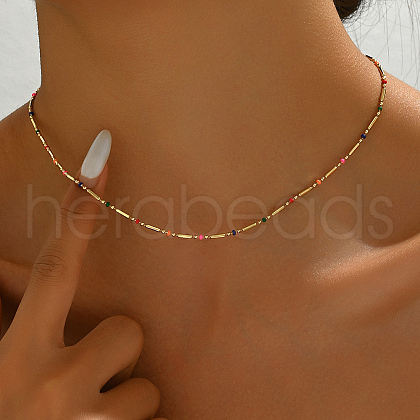 Brass Colorful Enamel Column Link Chain Necklaces for Everyday Casual Style JM2574-1