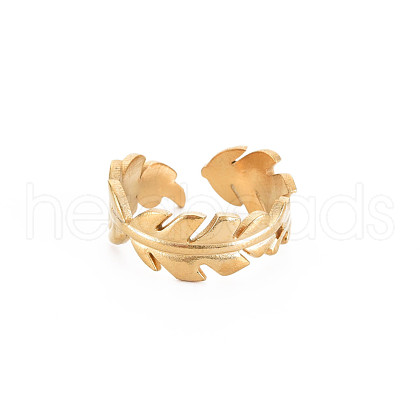 Ion Plating(IP) 304 Stainless Steel Leaf Wrap Open Cuff Ring for Women RJEW-S405-185G-1