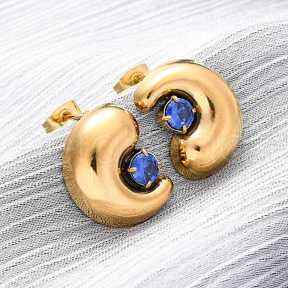 304 Stainless Steel Micro Pave Cubic Zirconia Stud Earrings EJEW-B138-01G-1