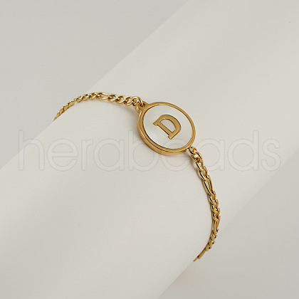 Flat Round with Letter Pattern 304 Stainless Steel Link Bracelets FS-WG4692B-46-1