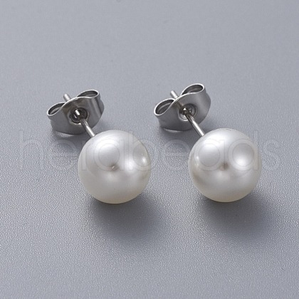 Plastic Imitation Pearl Stud Earrings STAS-D0001-03-P-1