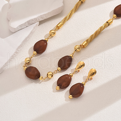 Elegant Vintage Casual Alloy Resin Stud Earrings & Necklaces Sets for Women BU8446-1-1