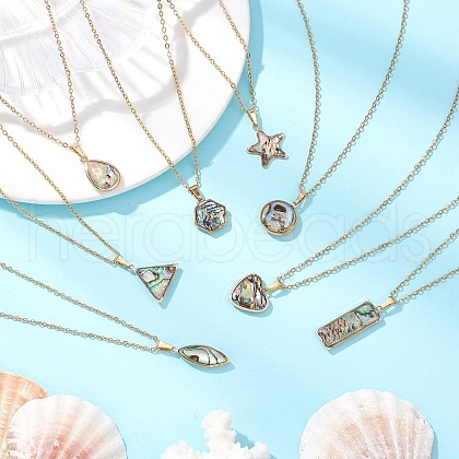 Natural Paua Shell Pendant Necklaces NJEW-JN05141-1