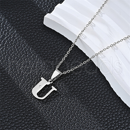 201 Stainless Steel Crystal Rhinestone Initial Pendant Necklaces FS-WG28760-23-1