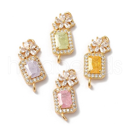 Brass Pave Clear Cubic Zirconia Flower Rectangle Links Connector Charms KK-C062-022G-1