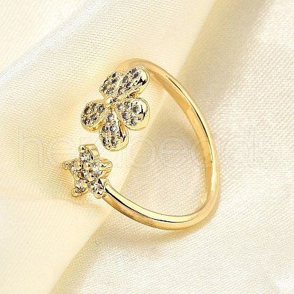 Brass Micro Pave Clear Cubic Zirconia Cuff Rings for Women RJEW-H247-20G-1