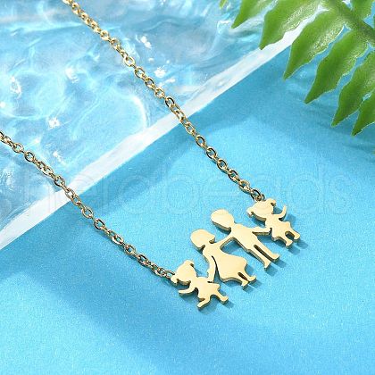 304 Stainless Steel Family Pendants Necklaces for Women NJEW-A045-11G-1