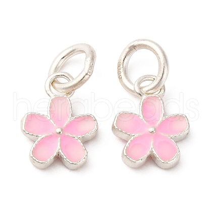 Fine Silver Pearl Pink Enamel Flower Charms STER-A047-04B-S-1