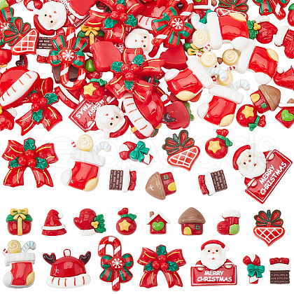 SUNNYCLUE 90Pcs 15 Styles Christmas Opaque Resin Cabochons RESI-SC0005-61-1