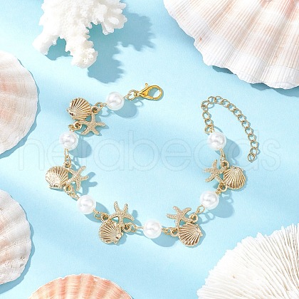 Alloy Shape Shell & Starfish Link Bracelets BJEW-JB11842-1