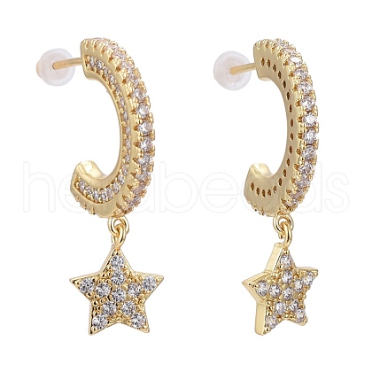 Brass Micro Pave Clear Cubic Zirconia Stud Earrings EJEW-K083-15G-1