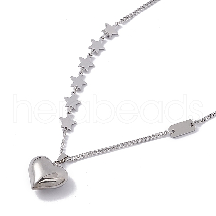 Non-Tarnish 304 Stainless Steel Heart & Star Pendant Necklace for Women NJEW-F298-12P-1