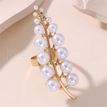 Alloy Open Cuff Ring with Plastic Pearl RJEW-V006-01G-1