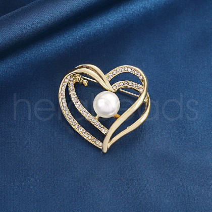 Heart Alloy Rhinestone Brooches for Women PW-WGCAEA0-01-1