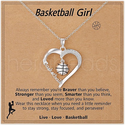 Sport Ball Heart Alloy Micro Pave Clear Cubic Zirconia Pendant Necklaces for Girls FS-WG15C5A-01-1