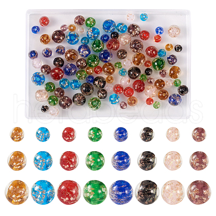 96Pcs 24 Styles Luminous Handmade Gold Sand Lampwork Beads LAMP-TA0001-05-1
