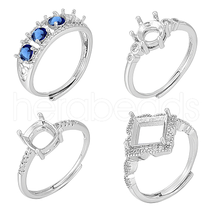 WADORN 4Pcs 4 Style Adjustable Brass Pad Ring Settings KK-WR0001-15-1