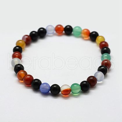 Natural Agate Round Beads Stretch Bracelets BJEW-G550-14-8mm-1