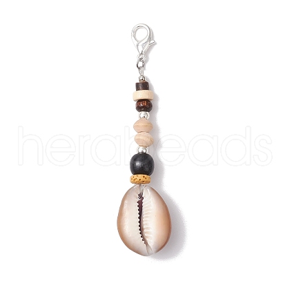Natural Coconut & Shell & Lava Rock & Wood Beads Pendant Decorations HJEW-JM03227-01-1