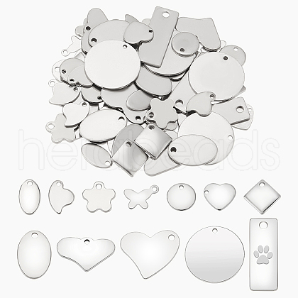   72Pcs 12 Styles 304 & 201 Stainless Steel Stamping Blank Tag Pendants STAS-PH0005-58-1