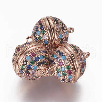 Brass Micro Pave Cubic Zirconia Magnetic Clasps with Loops ZIRC-L082-D-02-RG-1