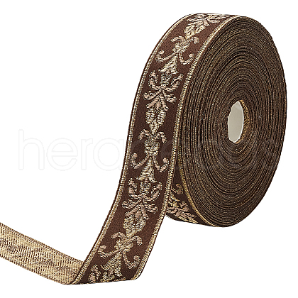 24M Polyester Flower Jacquard Ribbons OCOR-WH0045-22B-1