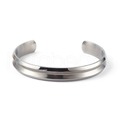 Non-Tarnish 304 Stainless Steel Grooved Open Cuff Bangle for Women BJEW-P294-01P-1