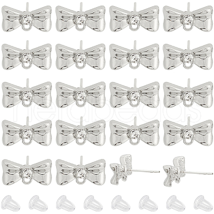 SUNNYCLUE 20Pcs Alloy Rhinestone Bowknot Stud Earring Findings EJEW-SC0001-49-1