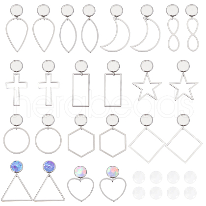 12 Pairs 12 Style Blank Clear Glass Dome Dangle Stud Earrings EJEW-AB00012-1