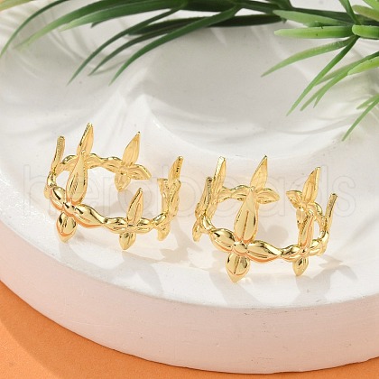 Flower Brass Cuff Rings for Women RJEW-B119-07G-1