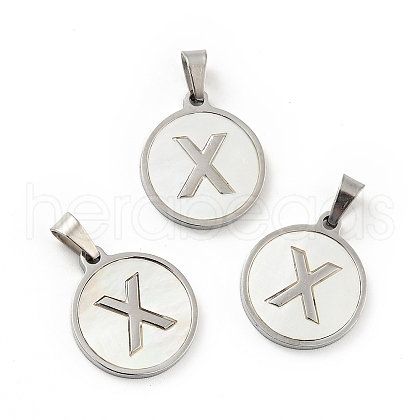 304 Stainless Steel with White Shell Pendants STAS-G268-01X-P-1