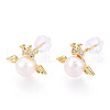 Mother's Day Jewellery Natural Pearl Stud Earrings Micro Clear Cubic Zirconia PEAR-N022-B04-3