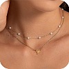 2Pcs 304 Stainless Steel & White Plastic Imitation Pearl Letter Pendant Double Layer Necklaces FS-WG86091-25-1